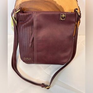 New CHALA Laser Cut Crossbody Bag Adjustable Strap Plum Purple faux leather